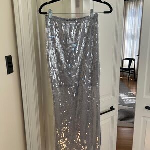 Zara Silver Sequin Maxi Skirt
